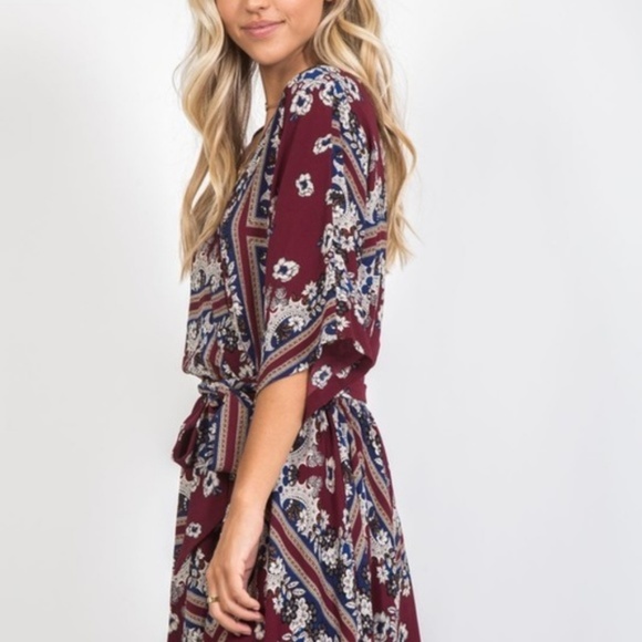 Last Two! Wrap  Handkerchief Midi Floral Dress - Picture 4 of 8